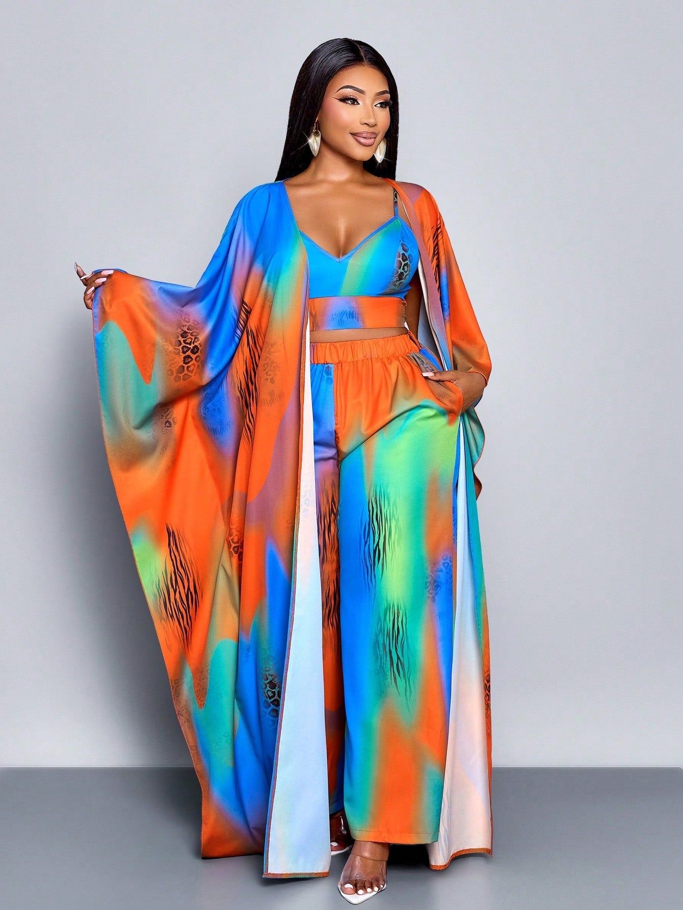 Women's Fashion Gradient Colorful Print Loose Casual Camisole, Wide - Leg Pants Set - Gems Ensumbles