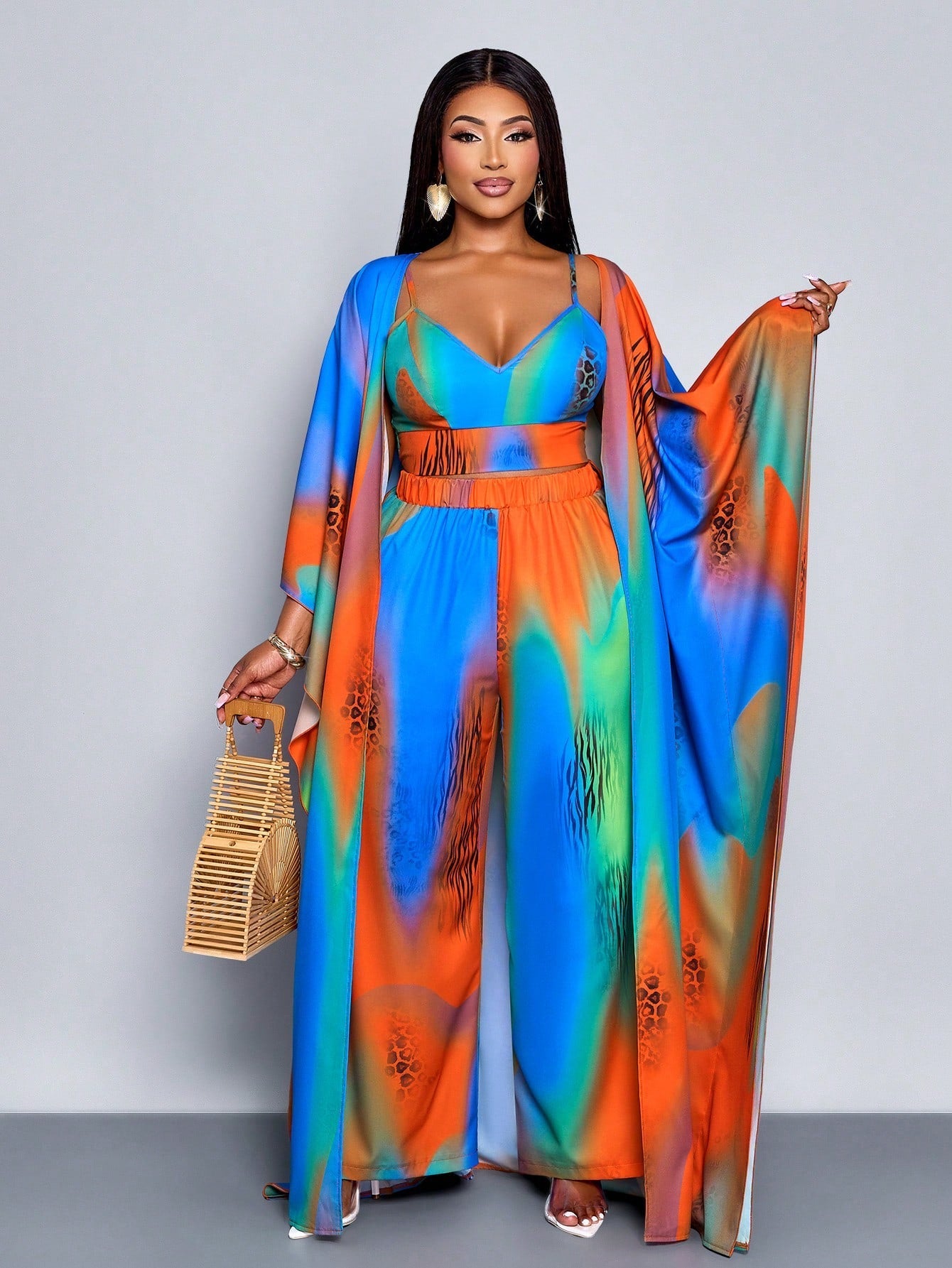 Women's Fashion Gradient Colorful Print Loose Casual Camisole, Wide - Leg Pants Set - Gems Ensumbles