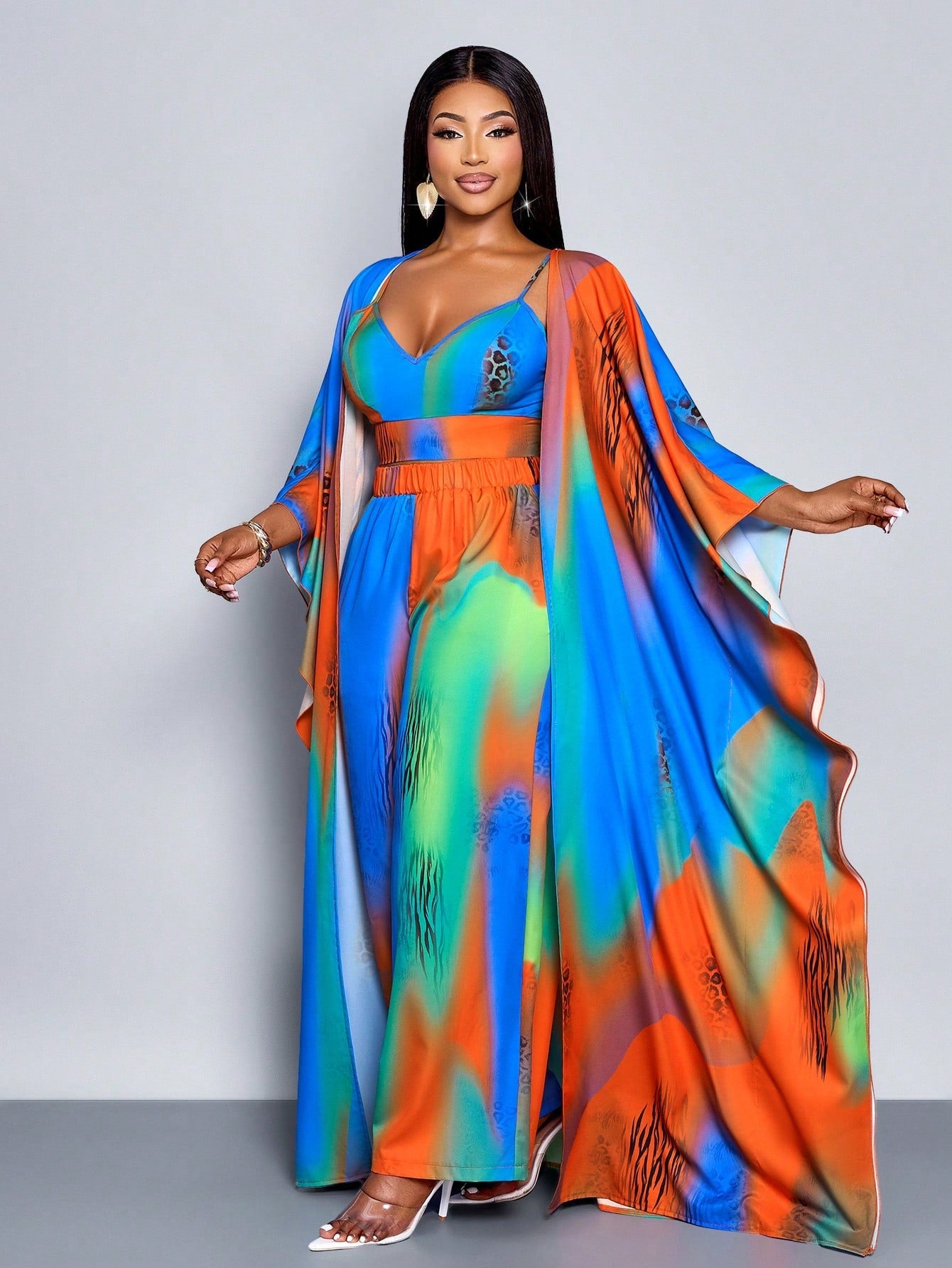 Women's Fashion Gradient Colorful Print Loose Casual Camisole, Wide - Leg Pants Set - Gems Ensumbles