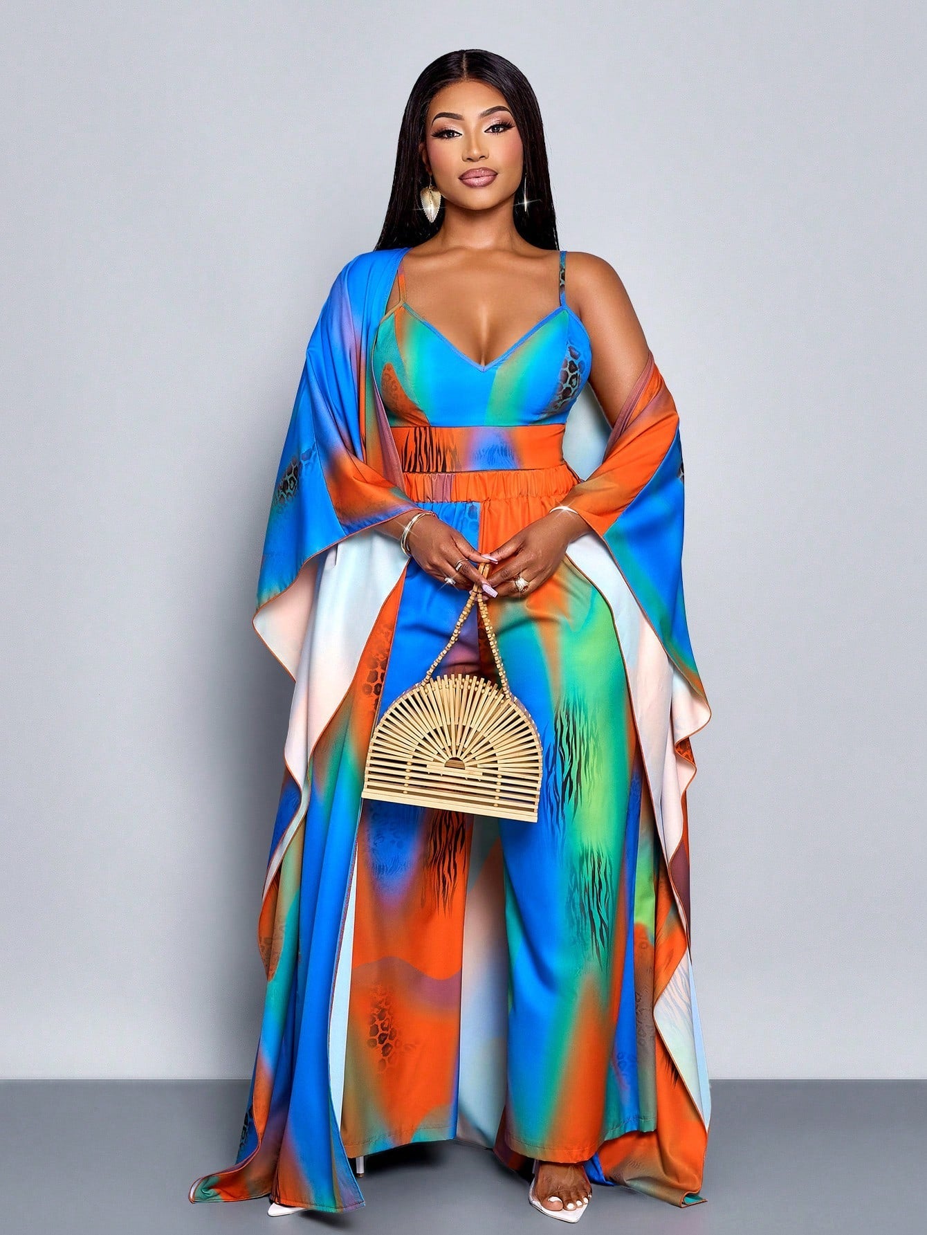 Women's Fashion Gradient Colorful Print Loose Casual Camisole, Wide - Leg Pants Set - Gems Ensumbles