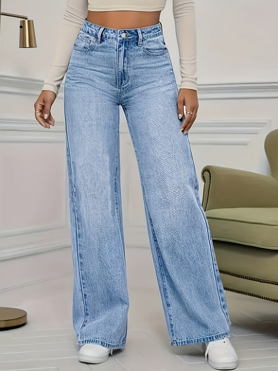 Women'S Fashion Stretch Denim Long Pants, Casual Washed Jeans, Straight Fit, - Gems Ensumbles
