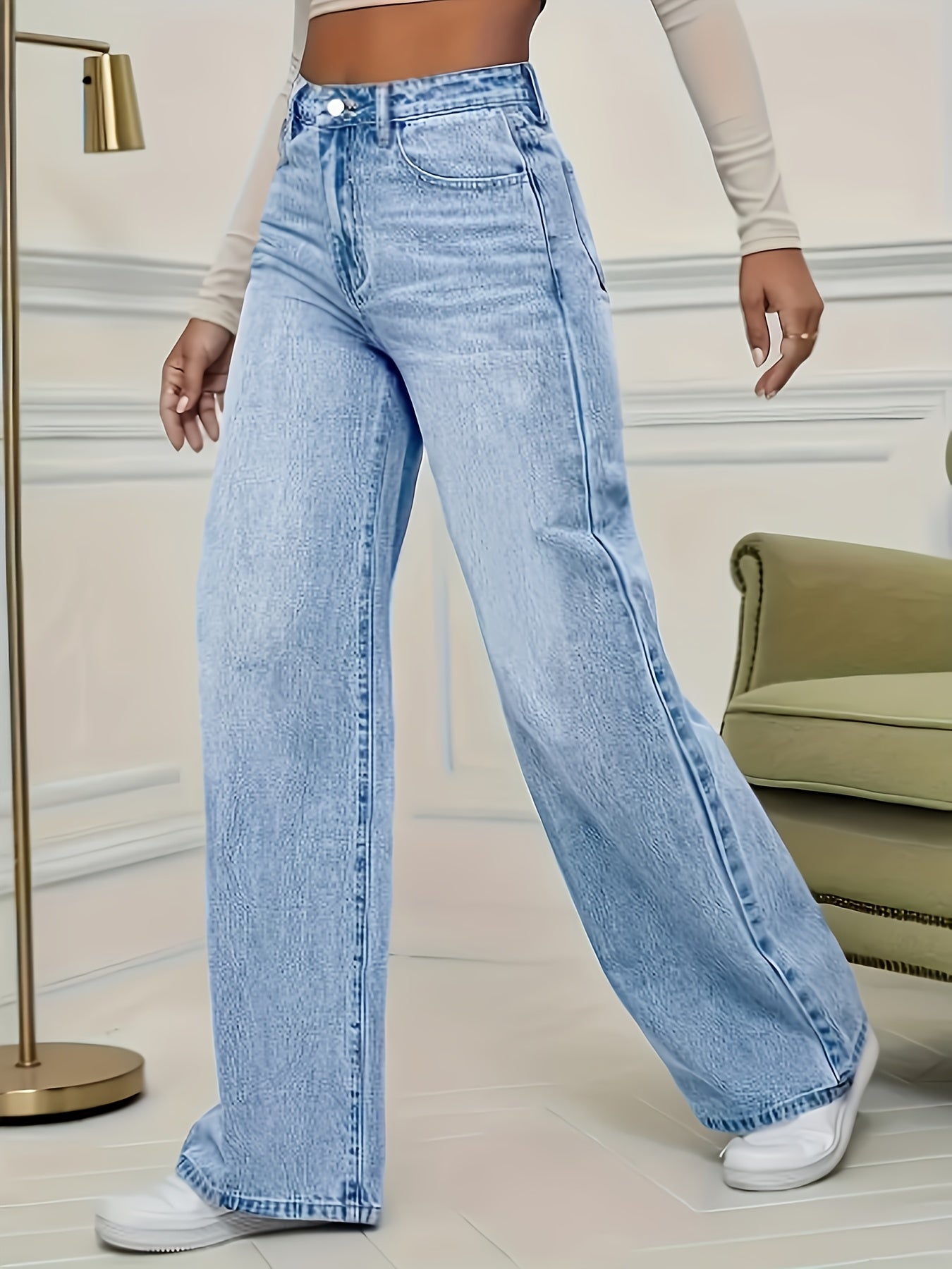 Women'S Fashion Stretch Denim Long Pants, Casual Washed Jeans, Straight Fit, - Gems Ensumbles