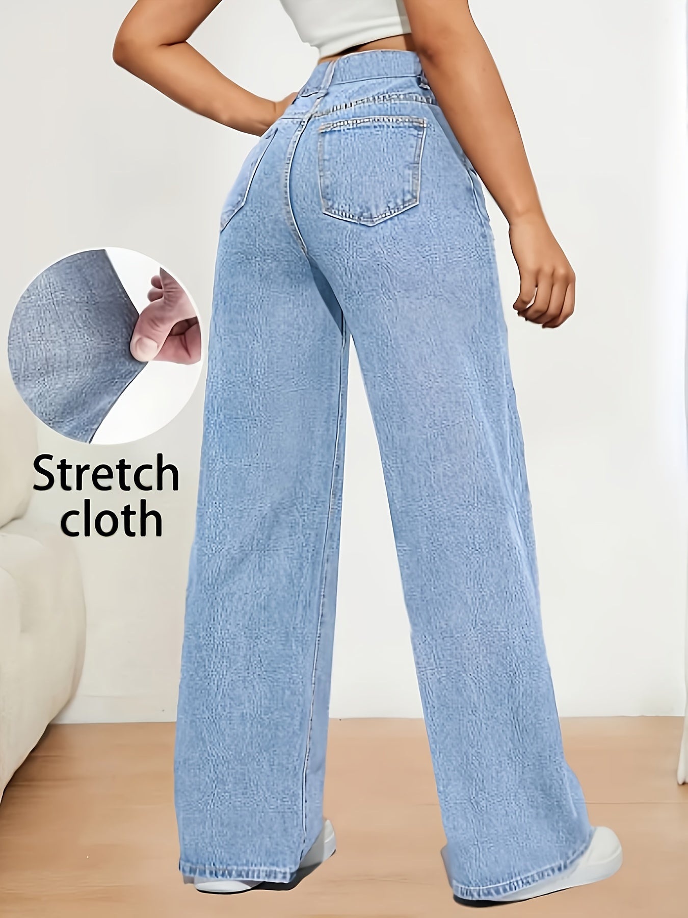 Women'S Fashion Stretch Denim Long Pants, Casual Washed Jeans, Straight Fit, - Gems Ensumbles