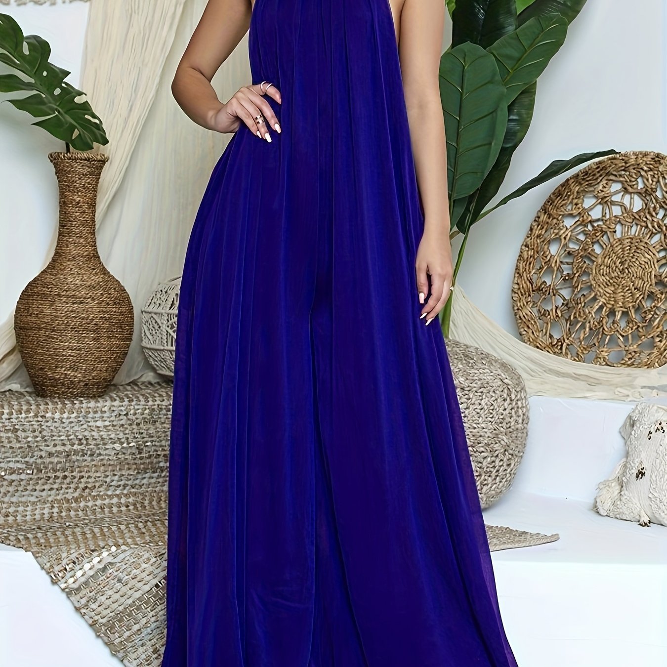 Women's Halter Neck Backless Jumpsuit - Gems Ensumbles