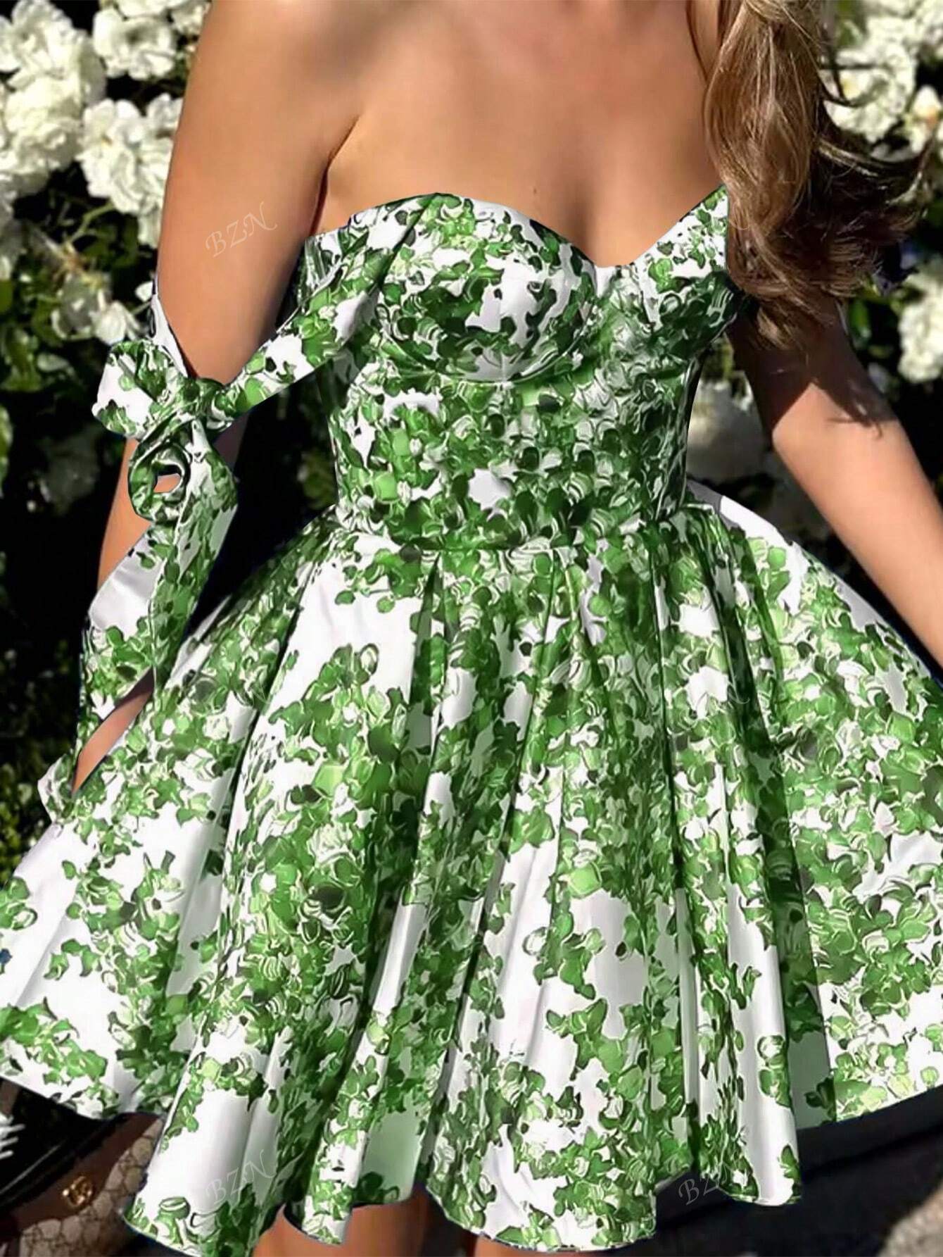 Women's Sexy Style Fitted Floral Print Tie Waist A - Line Skirt Mini Backless Slim Strap Halter Short Dress, - Gems Ensumbles