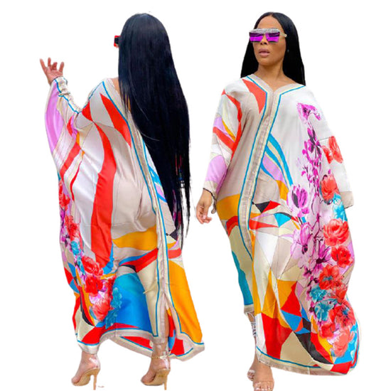 Load image into Gallery viewer, Women African Print Dashiki Plus Size Batwing Sleeve Ankara Dress
