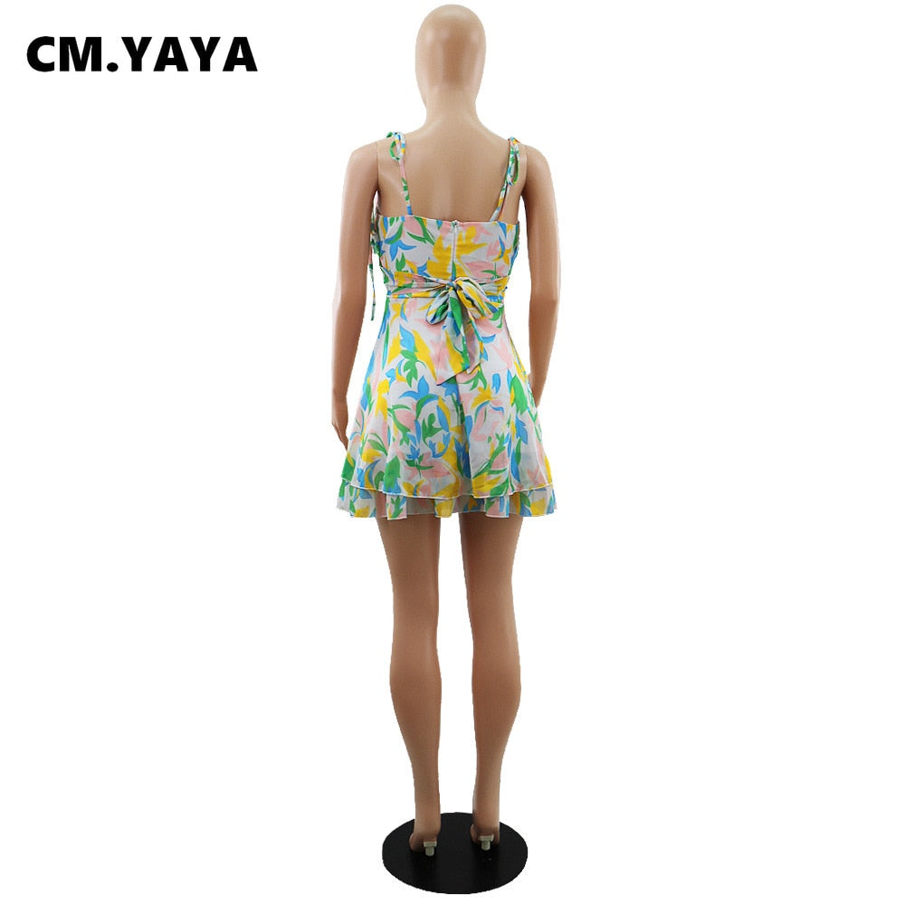 CM.YAYA Women Plus Size Dress Print Sleeveless Strap V-neck Loose Long Maxi  Dress with Pockets Fashion Vestidos Summer Outfits
