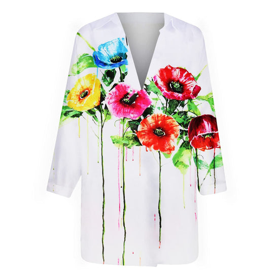 Load image into Gallery viewer, Women V neck Long Sleeve Print Skirt Irregular Shirt Plus Size Beach Sundress Dresses|

