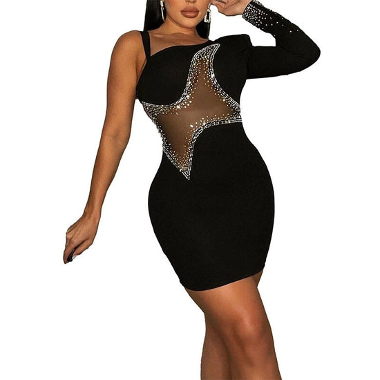 Women Hot Rhinestones Diamonds Mesh Patchwork Bodycon Midi Dress 2022 Autumn Sexy Night Party Clubwear Mini Dresses